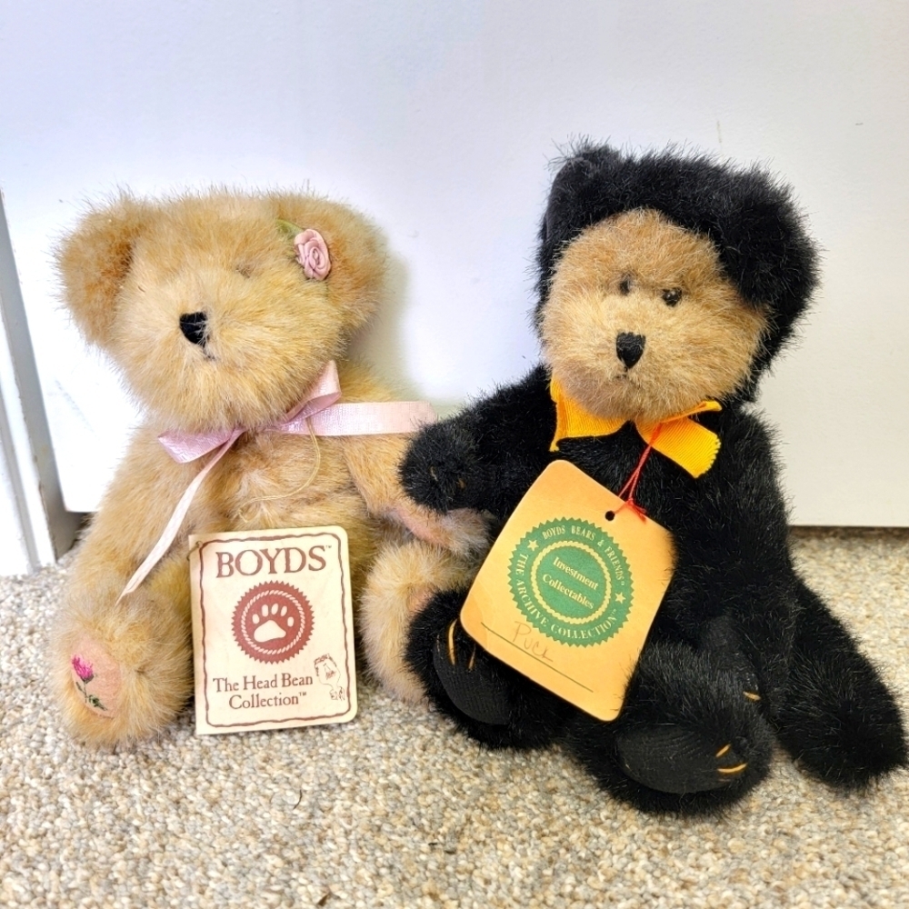 Boyds Bears Set Of 2 NWT Puck Archive Collection Rosie Head Bean Collection